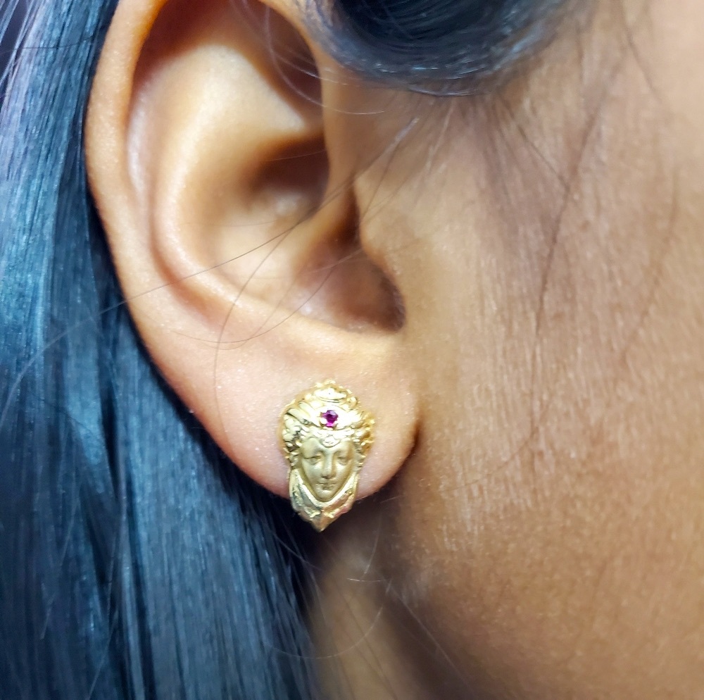 14k Solid Gold Earrings With Ruby Third-Eye Divin… - image 2